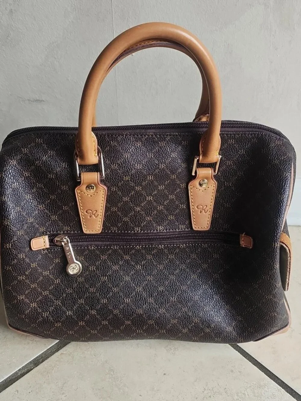 Rioni Signature Brown Top Handle Satchel Bag